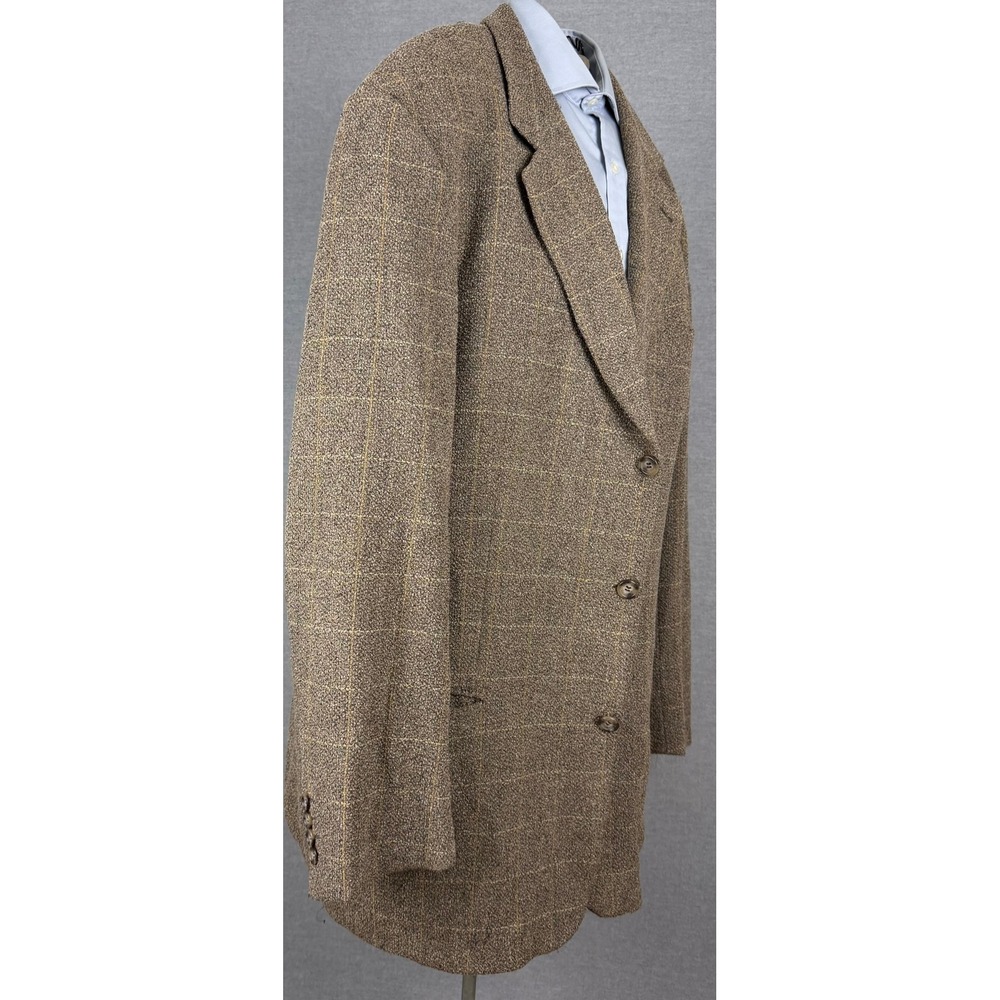 Hugo Boss Mens 46L Brown Windowpane Check Tweed 3 Button Blazer Sport Coat USA